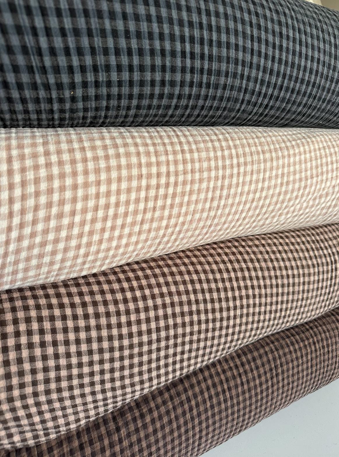 Organic Cotton Gauze Gingham Fabric in Plum | Sold by the half yard, checkered sustainable eco-friendly fabric