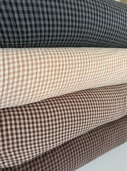 Organic Cotton Gauze Gingham Fabric in Plum | Sold by the half yard, checkered sustainable eco-friendly fabric