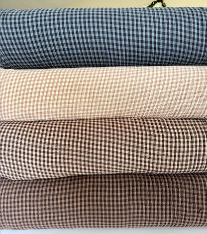 Organic Cotton Gauze Gingham Fabric in Plum | Sold by the half yard, checkered sustainable eco-friendly fabric