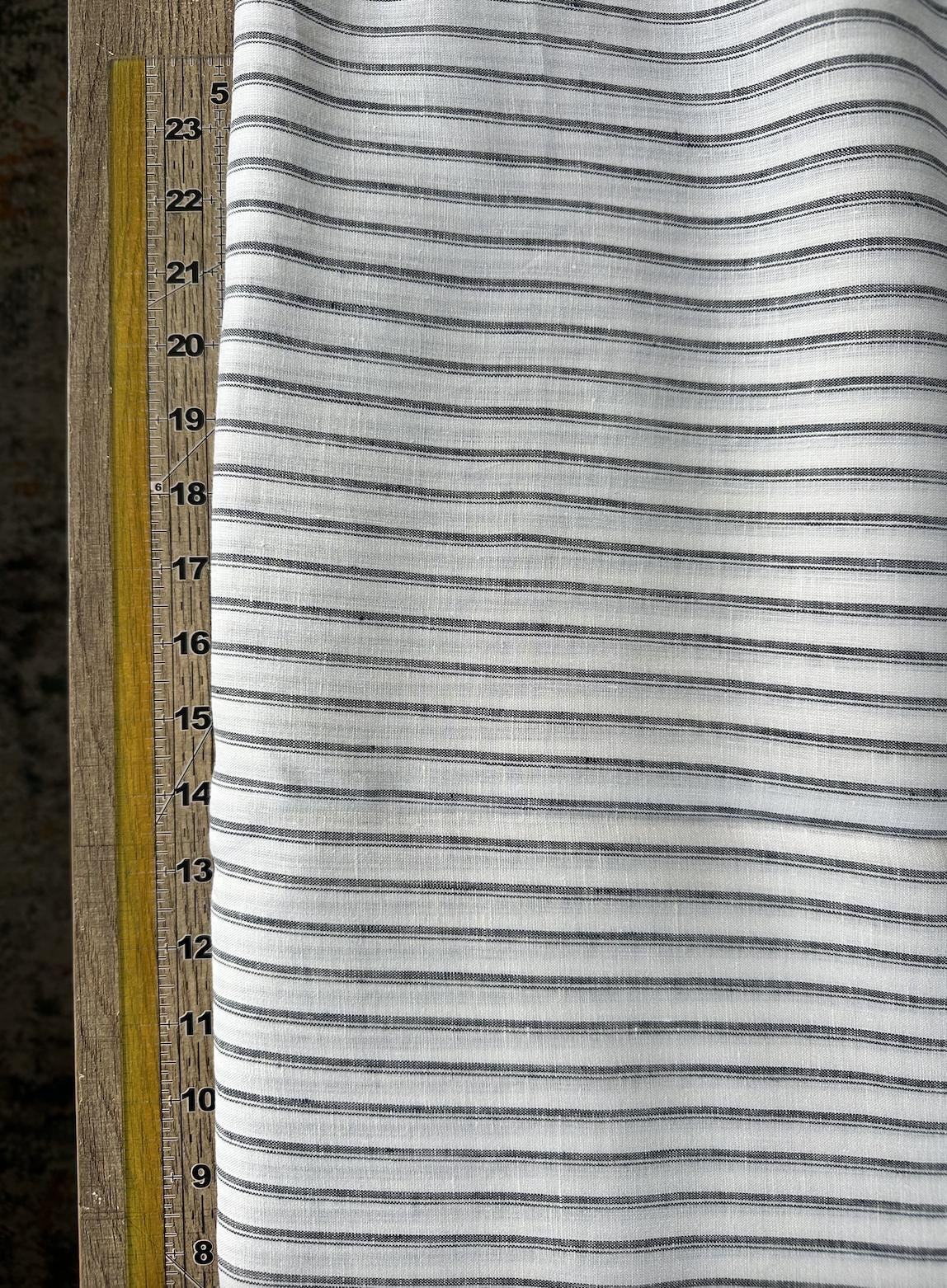 Striped blue-gray and white 100% Linen sold by the half yard | Lightweight linen for apparel and home decor