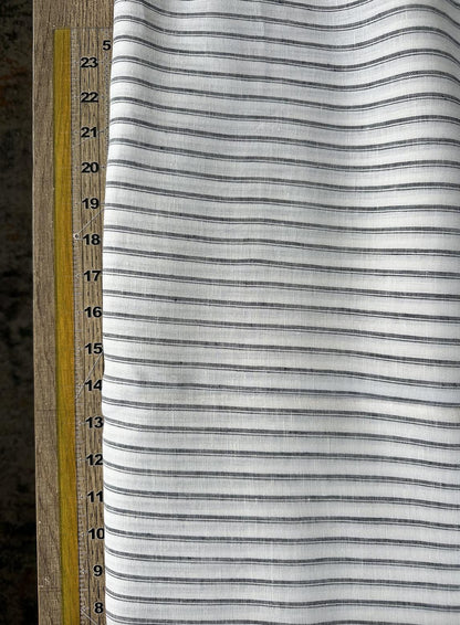 Striped blue-gray and white 100% Linen sold by the half yard | Lightweight linen for apparel and home decor