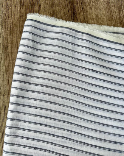 Striped blue-gray and white 100% Linen sold by the half yard | Lightweight linen for apparel and home decor