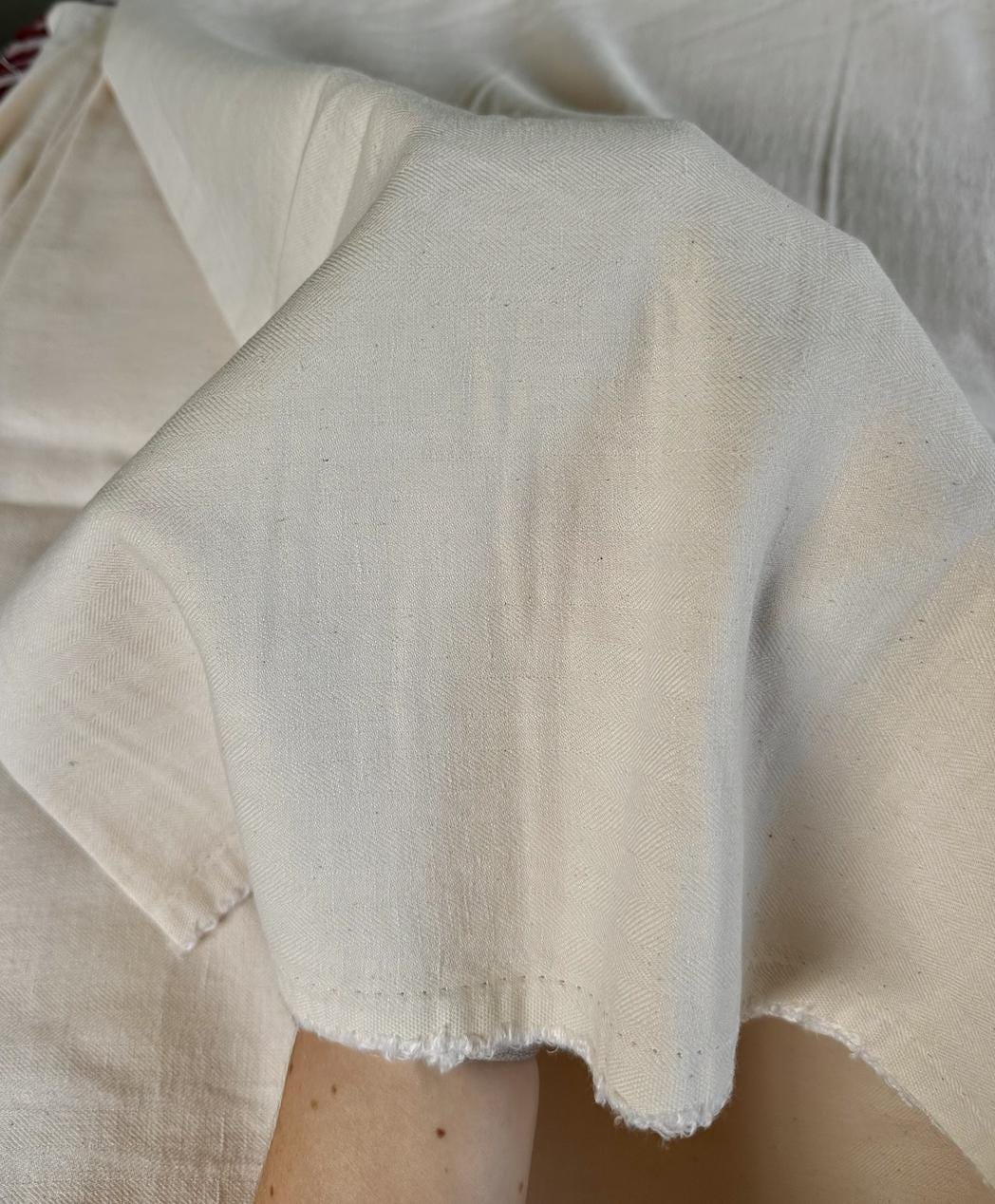 Beige Herringbone Linen/Cotton blend sold by the half yard | Light- to medium-weight linen for apparel and home decor