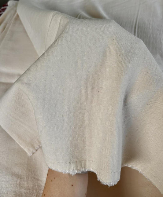 Beige Herringbone Linen/Cotton blend sold by the half yard | Light- to medium-weight linen for apparel and home decor