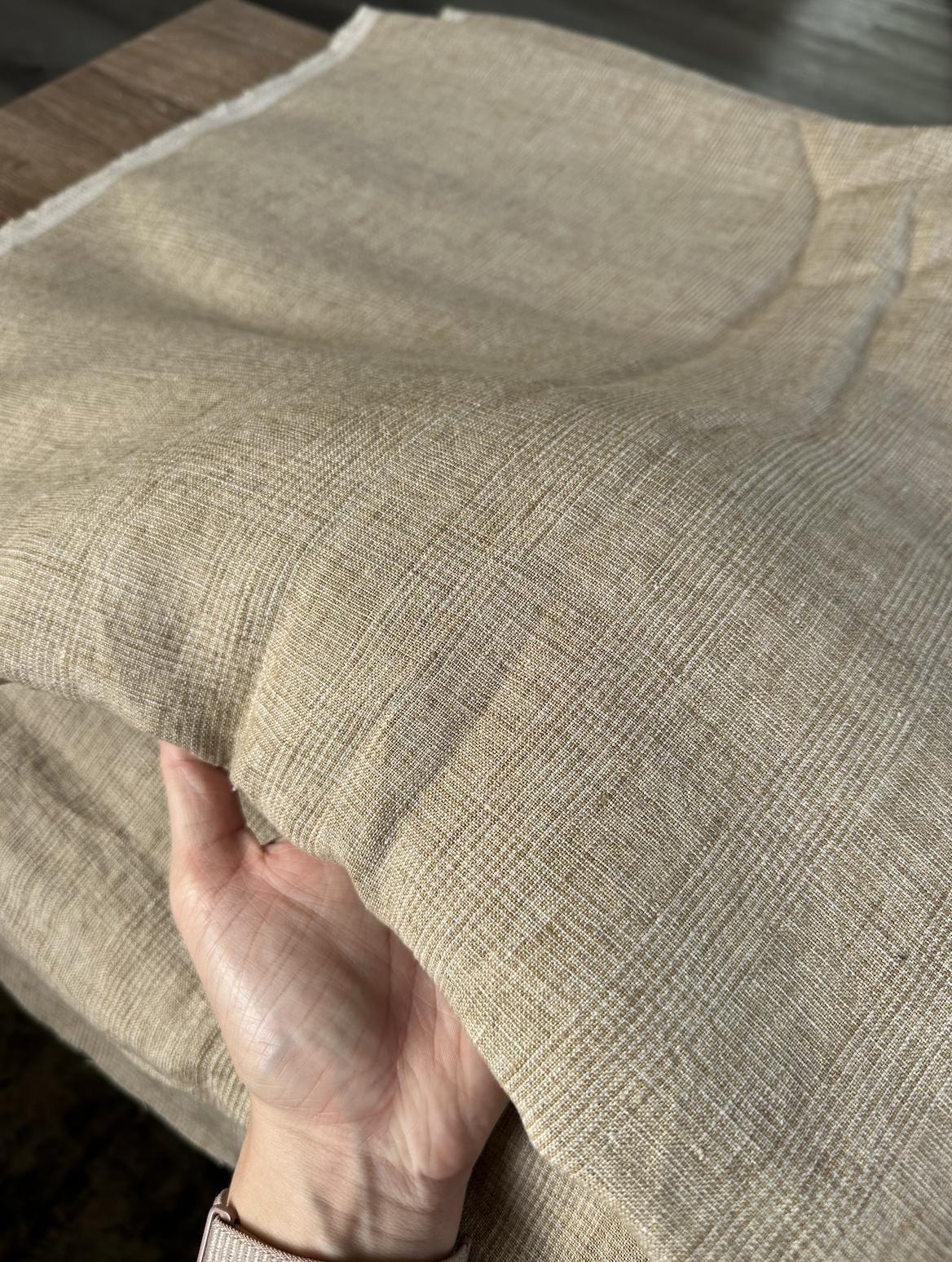 Yarn-Dyed 100% Linen sold by the half yard | Neutral subtly checkered medium-weight linen for apparel and home decor