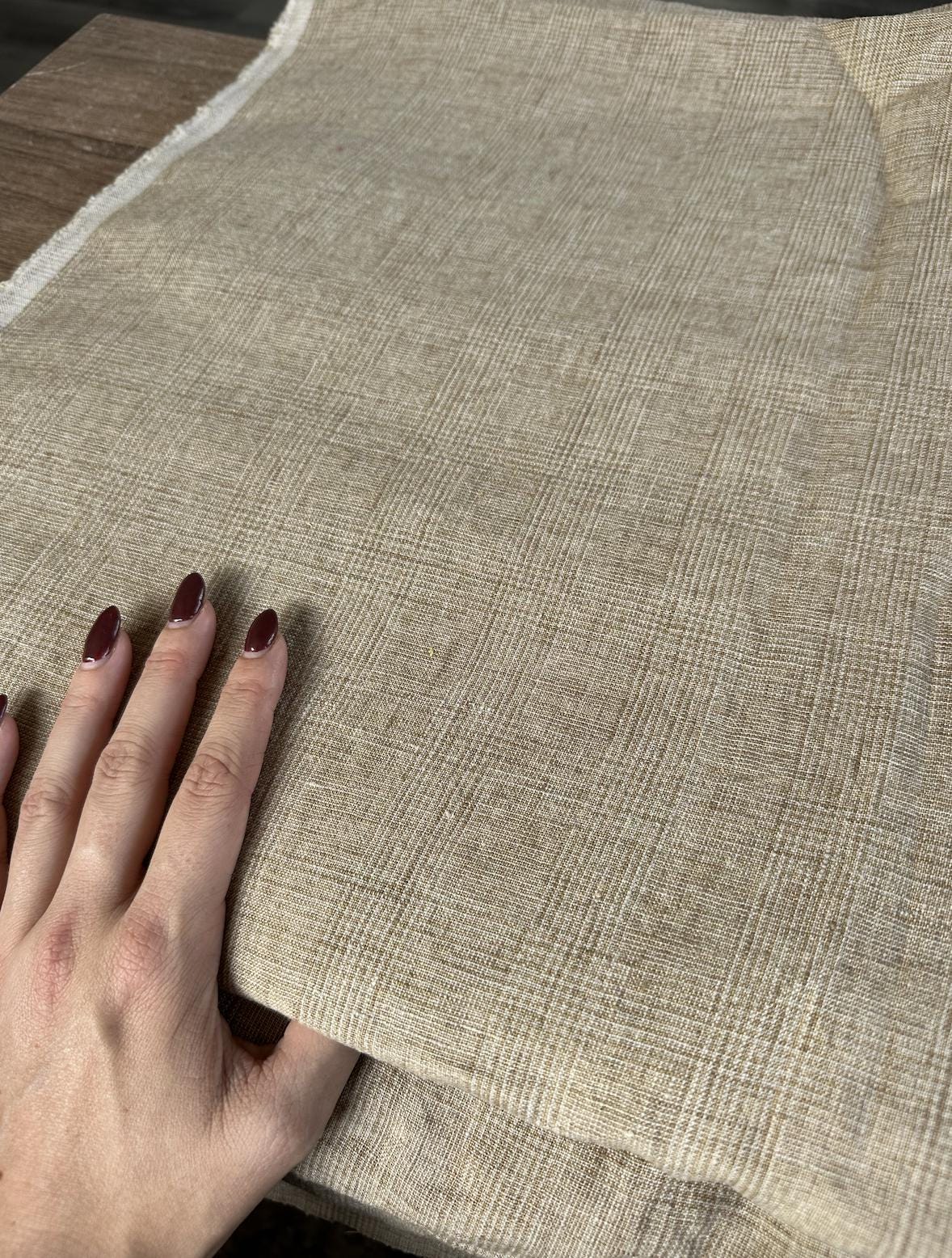 Yarn-Dyed 100% Linen sold by the half yard | Neutral subtly checkered medium-weight linen for apparel and home decor