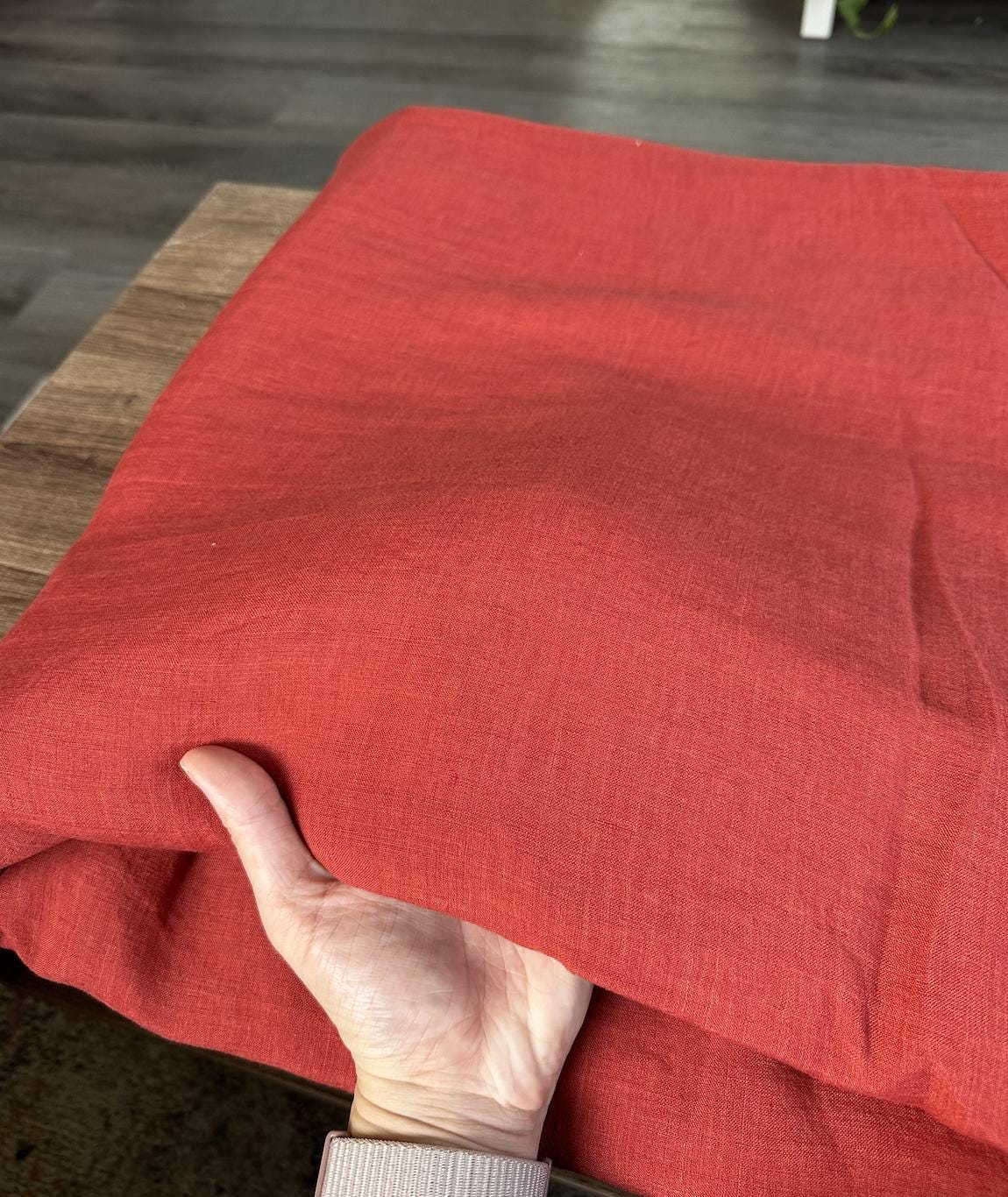 Brick red 100% Linen sold by the half yard | Lightweight linen for apparel and home decor