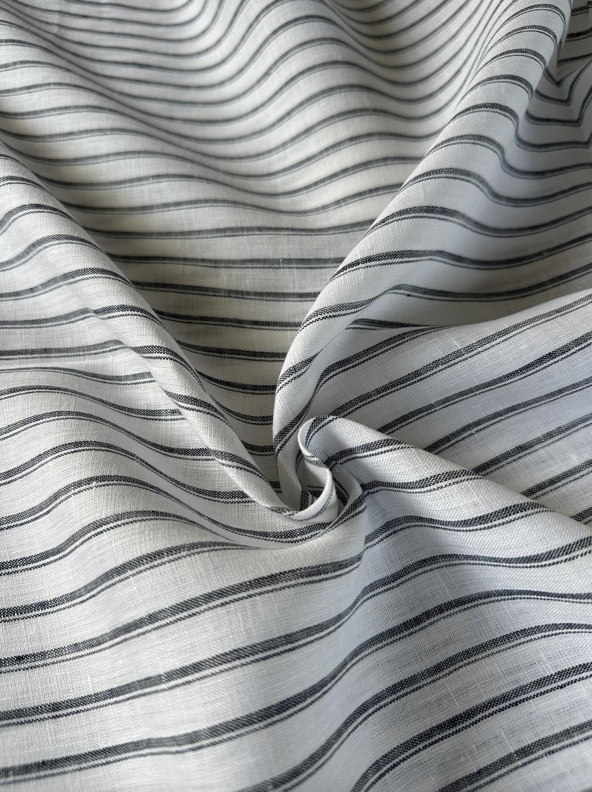 Striped blue-gray and white 100% Linen sold by the half yard | Lightweight linen for apparel and home decor