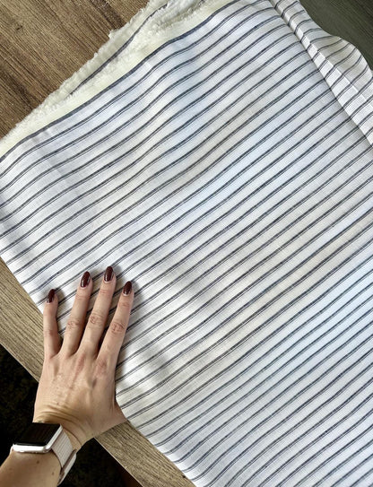 Striped blue-gray and white 100% Linen sold by the half yard | Lightweight linen for apparel and home decor