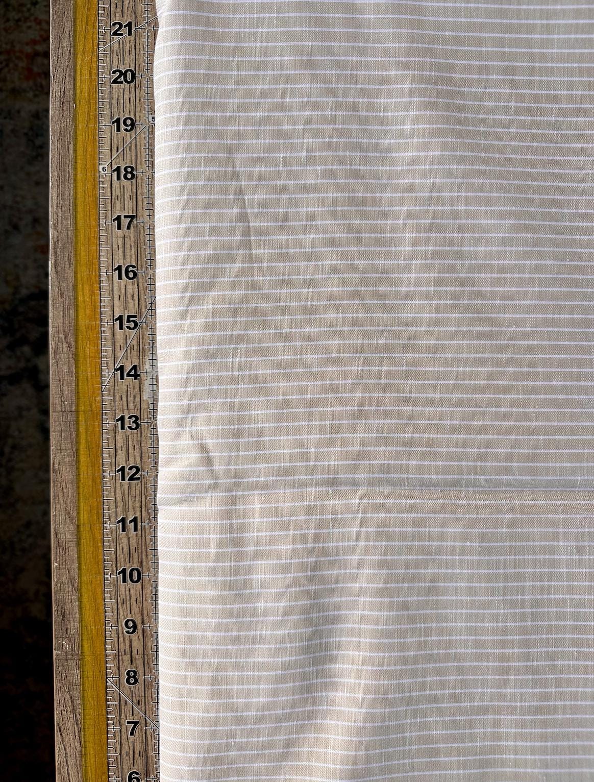 Striped Tan and White Linen/Cotton Blend sold by the half yard | Lightweight linen for apparel, home decor | Deadstock fabric