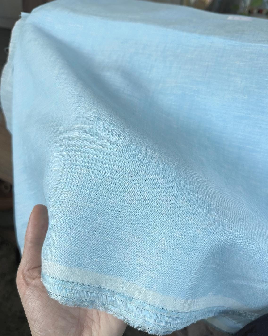 Light Blue 100% Linen sold by the half yard | Lightweight linen for apparel and home decor