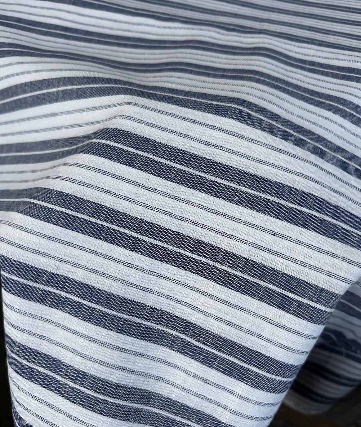 Striped Blue and White Linen/Cotton Blend sold by the half yard | Lightweight linen for apparel, home decor | Deadstock fabric