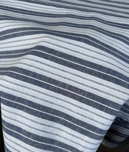 Striped Blue and White Linen/Cotton Blend sold by the half yard | Lightweight linen for apparel, home decor | Deadstock fabric
