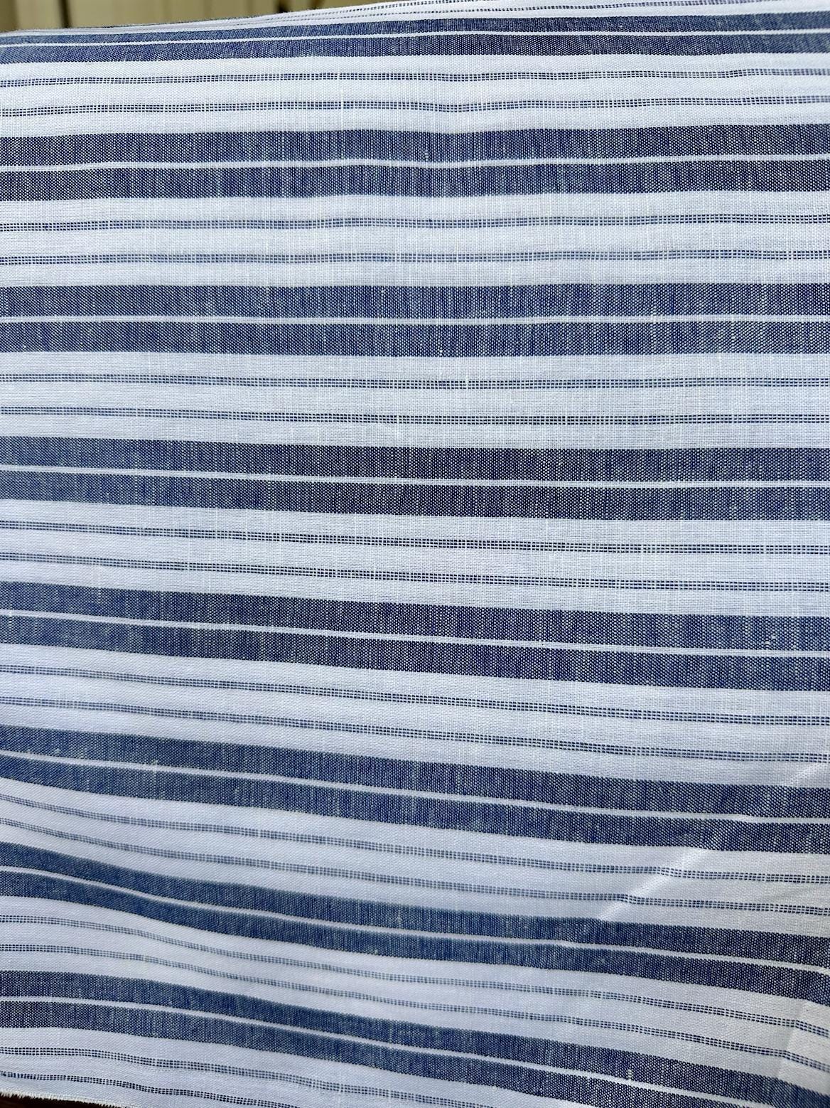 Striped Blue and White Linen/Cotton Blend sold by the half yard | Lightweight linen for apparel, home decor | Deadstock fabric