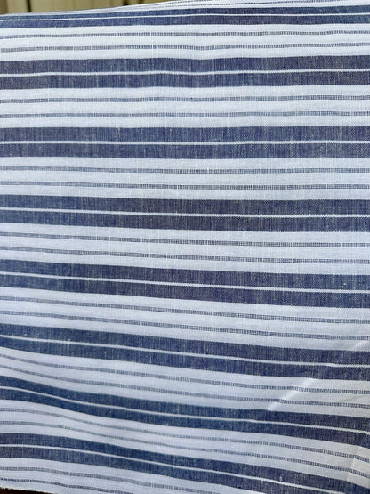 Striped Blue and White Linen/Cotton Blend sold by the half yard | Lightweight linen for apparel, home decor | Deadstock fabric
