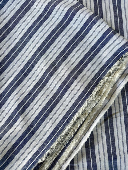Striped Blue and White Linen/Cotton Blend sold by the half yard | Lightweight linen for apparel, home decor | Deadstock fabric