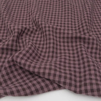 Organic Cotton Gauze Gingham Fabric in Plum | Sold by the half yard, checkered sustainable eco-friendly fabric