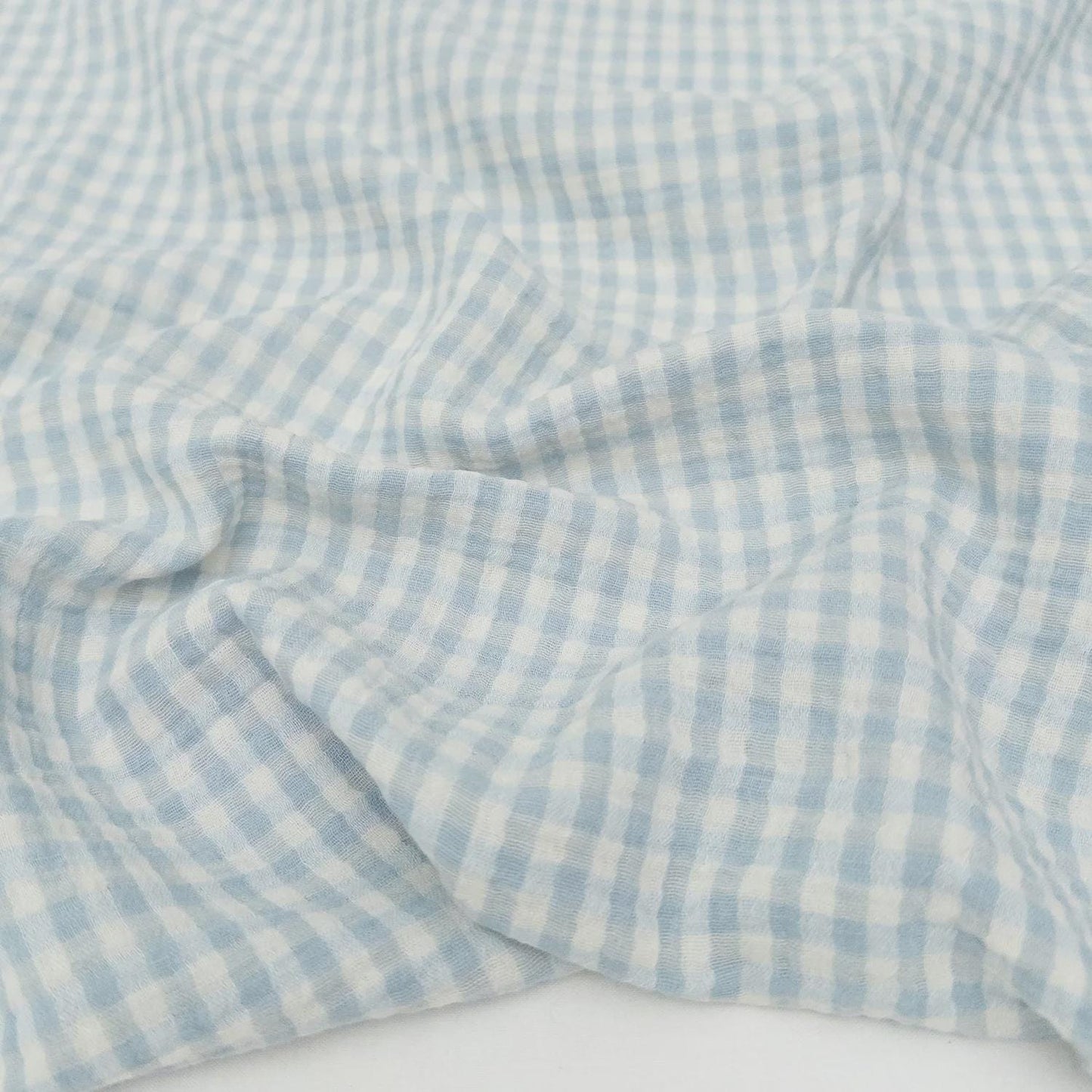 Organic Cotton Gauze Gingham Fabric in Mist | Sold by the half yard, checkered sustainable eco-friendly fabric