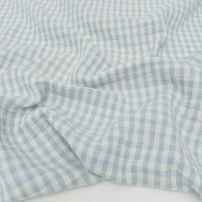 Organic Cotton Gauze Gingham Fabric in Mist | Sold by the half yard, checkered sustainable eco-friendly fabric