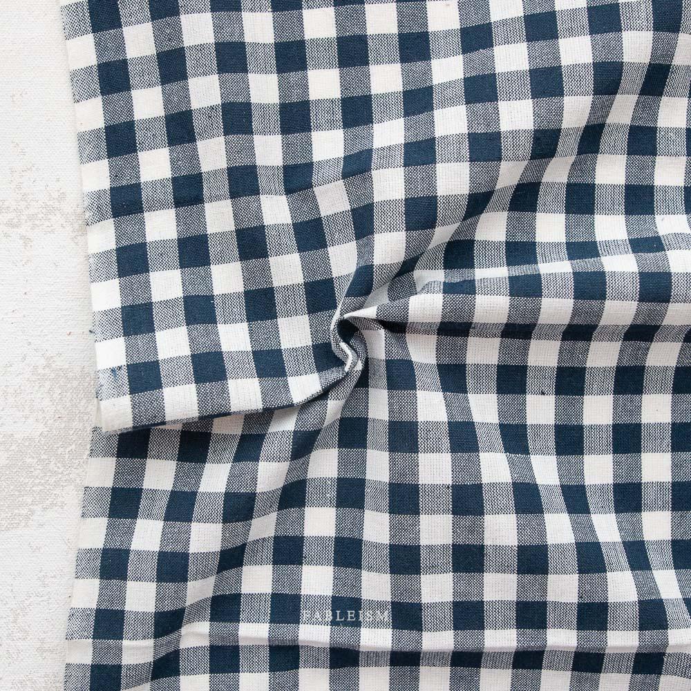 Camp Gingham in Midnight by Fableism Fabric sold by the 1/2 yard | Navy plaid 100% Cotton woven fabric for quilting, clothes