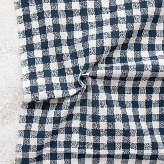 Camp Gingham in Midnight by Fableism Fabric sold by the 1/2 yard | Navy plaid 100% Cotton woven fabric for quilting, clothes