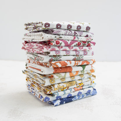 Country Floral Cotton Block Print in Blue