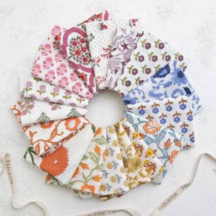 Country Floral Cotton Block Print in Blue