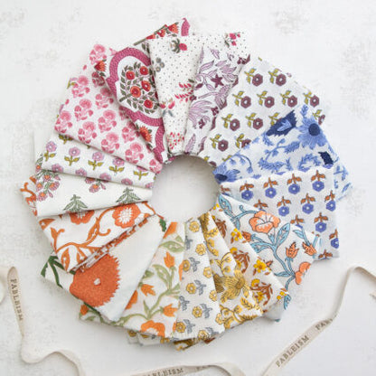 Country Floral Cotton Block Print in Blue