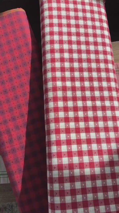 Dobby Hearts Gingham in Cherry by Fableism Fabric sold by 1/2 yard extra wide